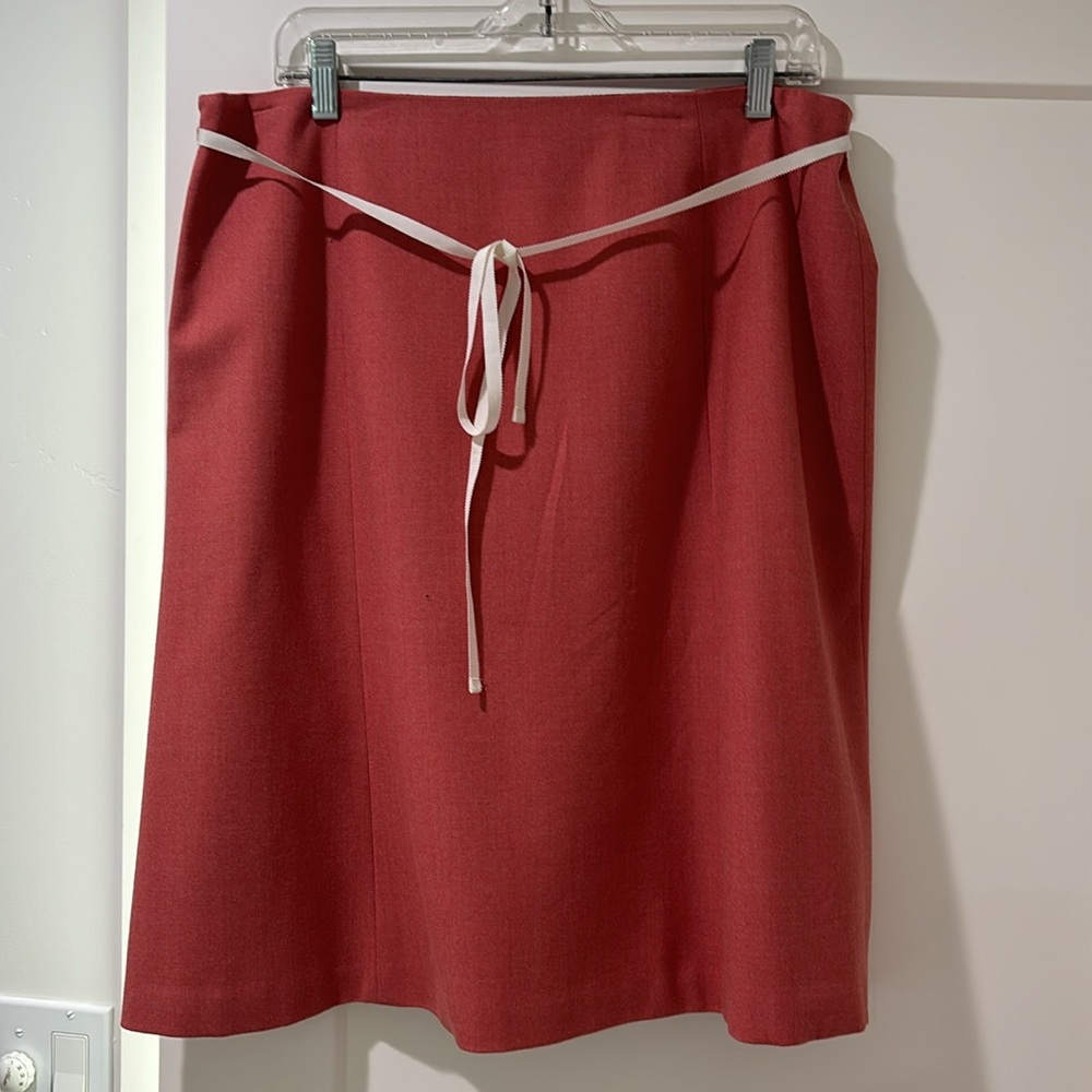 Salmon colored J Crew dress skirt, slight a line, flounce.